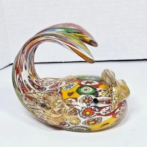 Vintage Murano Signed Millefiori Glass Fish Paperweight Figurine Serenella Arte